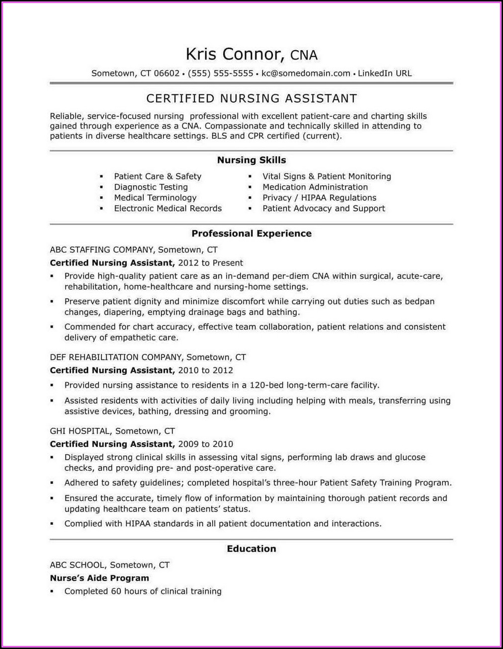 Resume Format For Medical Assistant
