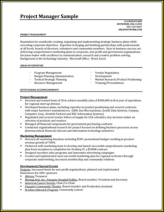Resume Templates For Project Managers