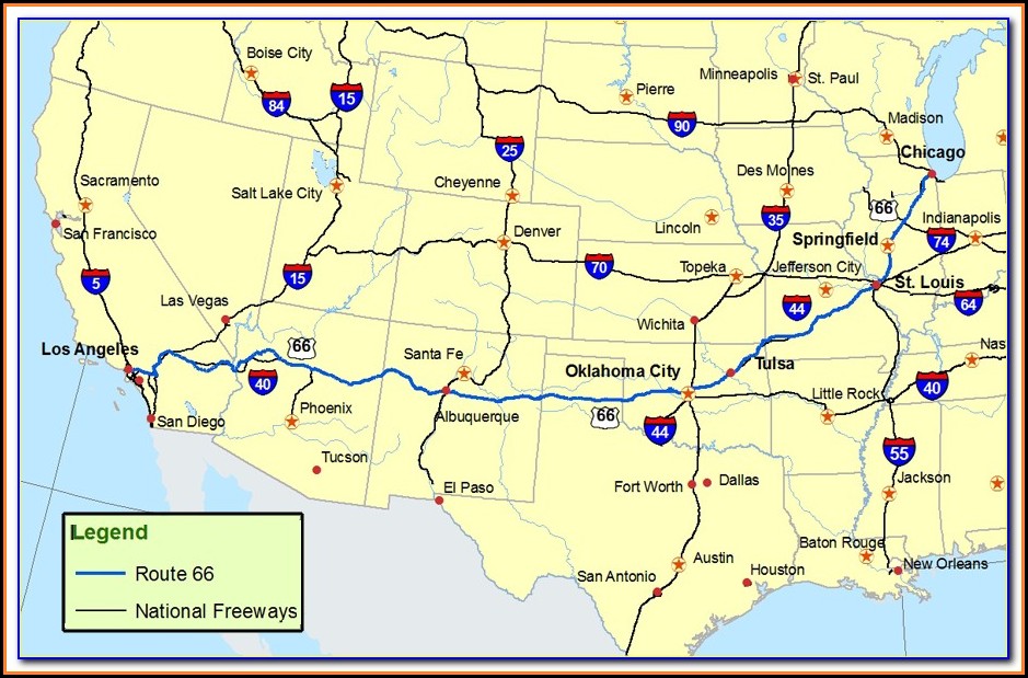Road Map Of Historic Route 66
