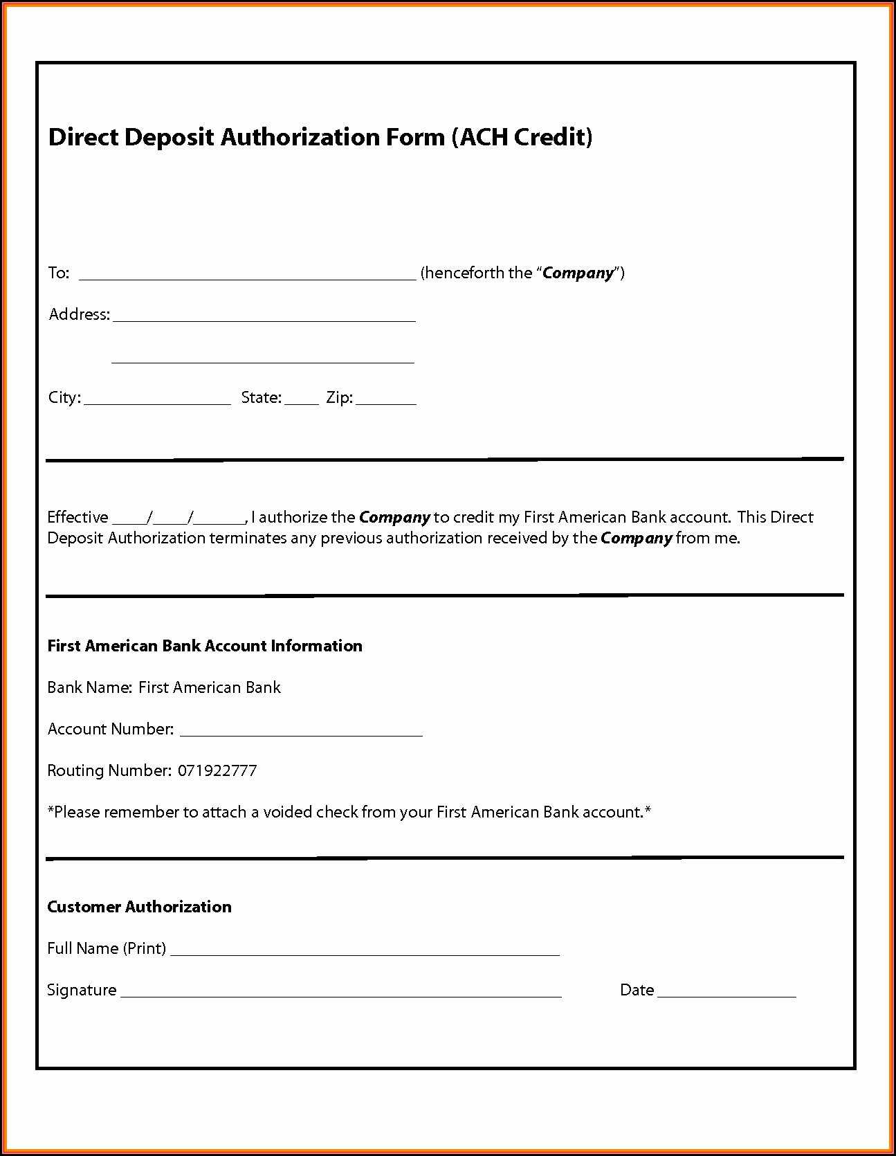 Vendor Ach Authorization Form Template