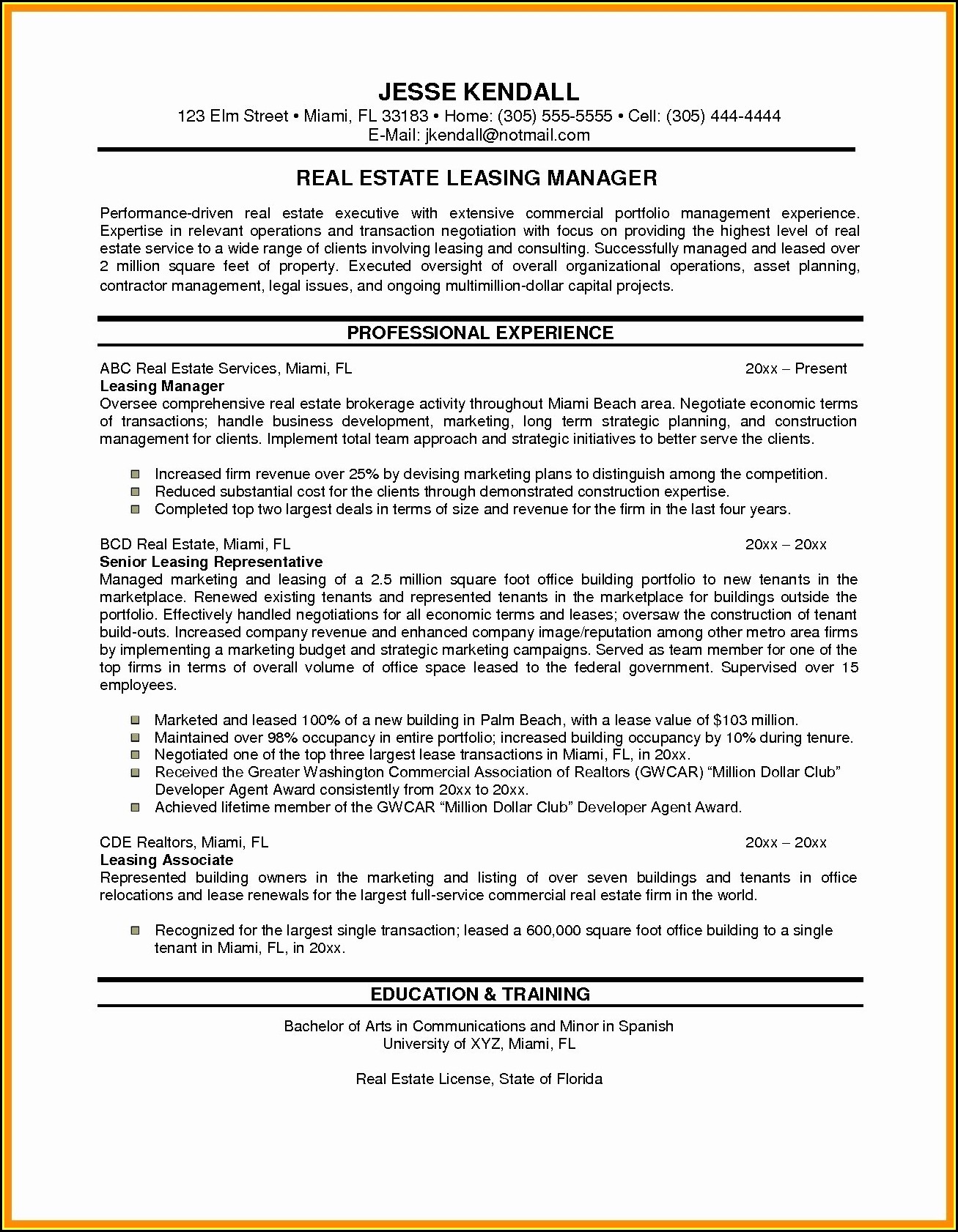 Sample Resume For Sales Executive In Real Estate