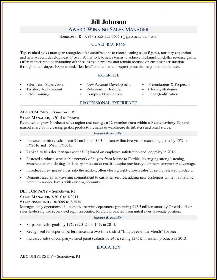Sample Resume For Territory Sales Manager