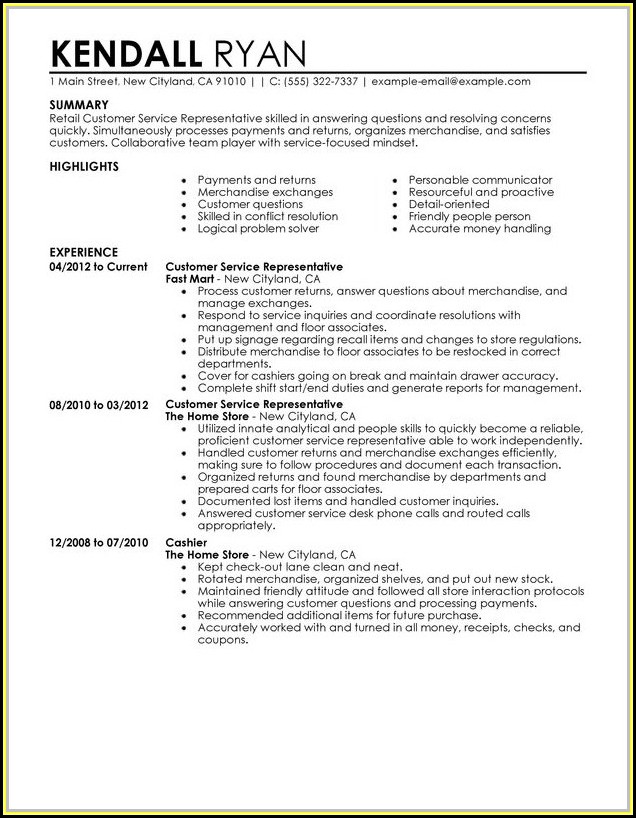 Sample Resumes For Jobs In Customer Service