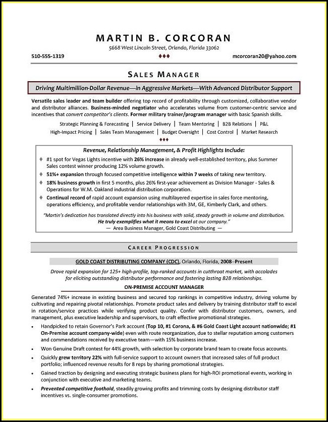 Sample Resumes Sales Manager
