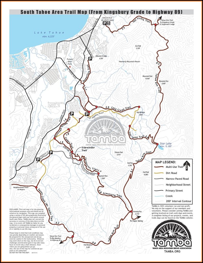 South Lake Tahoe Trail Map