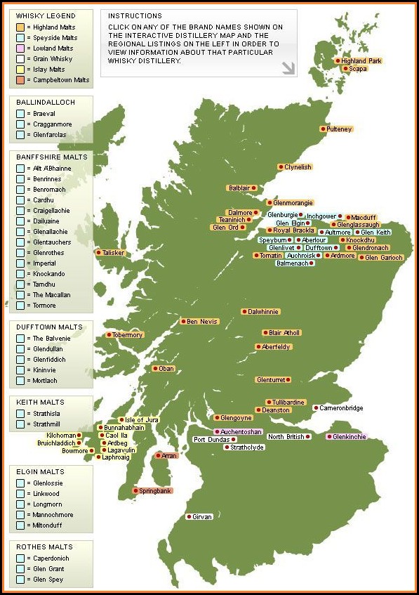 Whisky Distillery Scotland Map