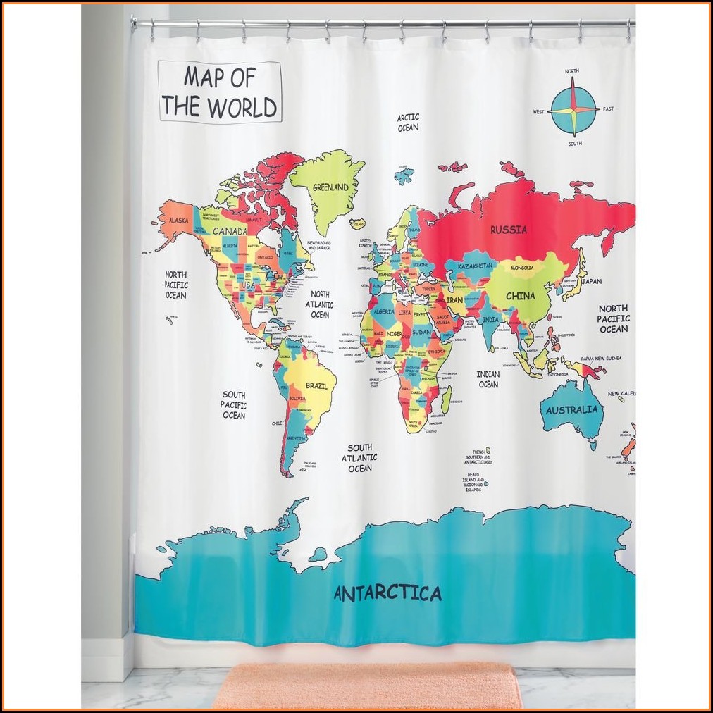 World Map Fabric Shower Curtain
