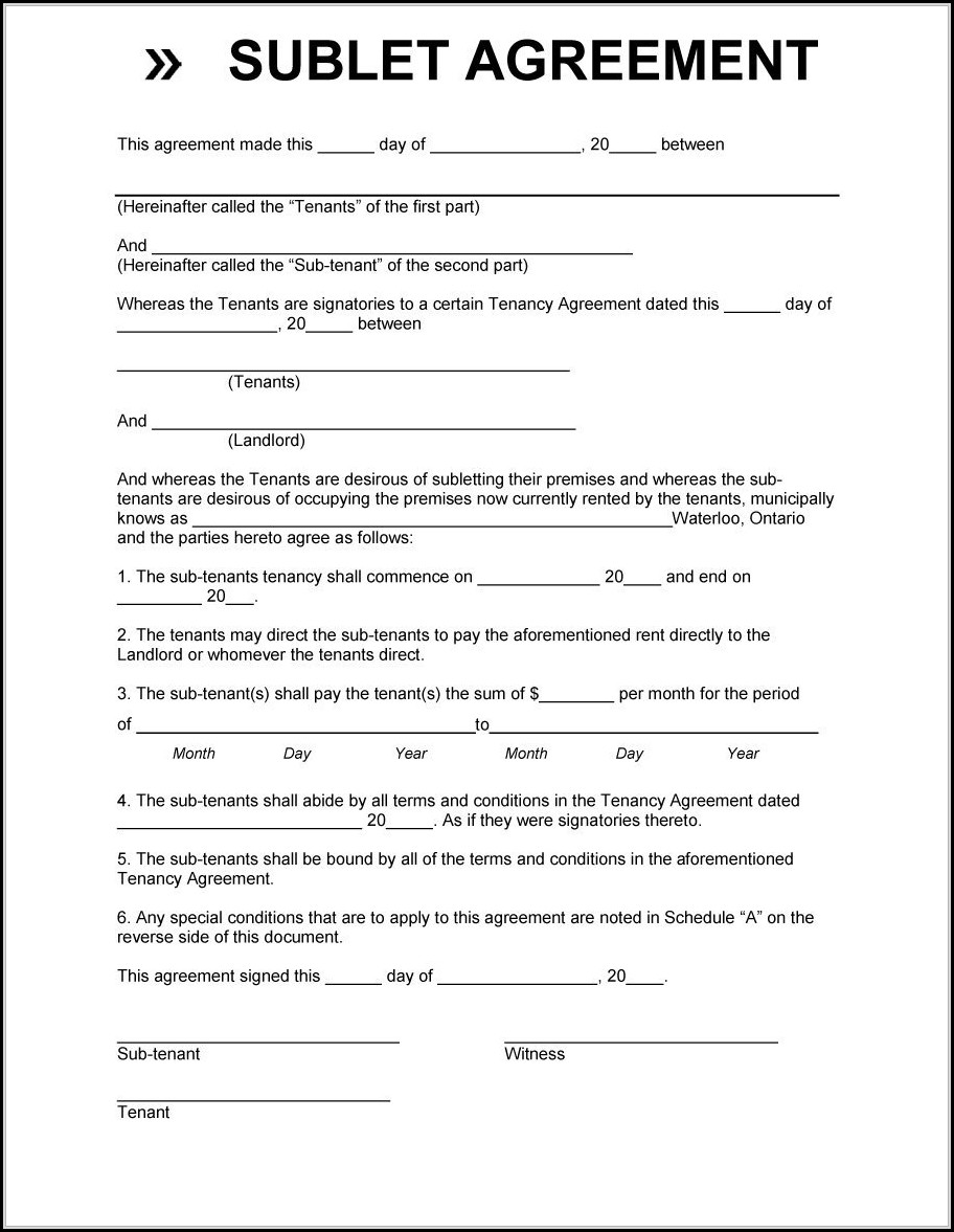 Free Printable Sublease Agreement Template