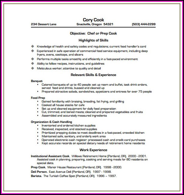 Chef Cv Template Word