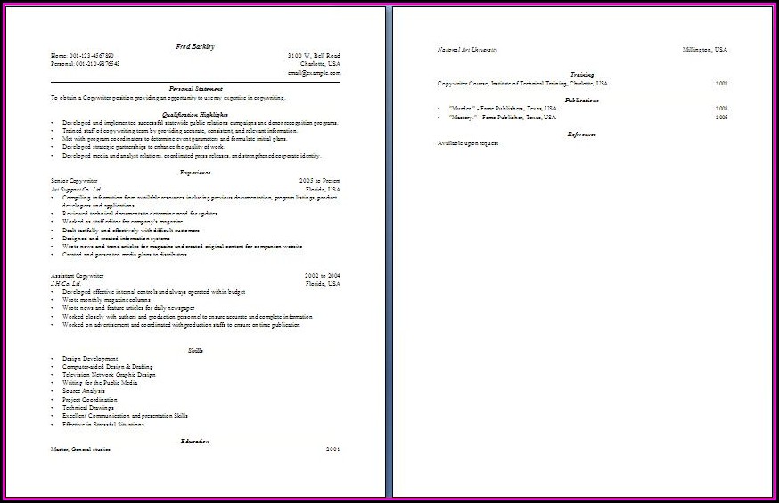 Copywriter Resume Format