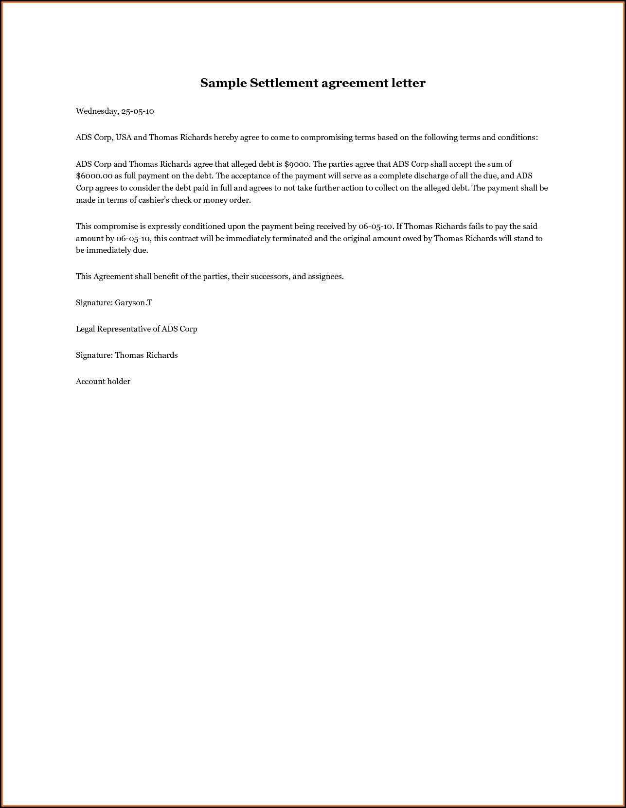 Settlement Agreement Cover Letter Template