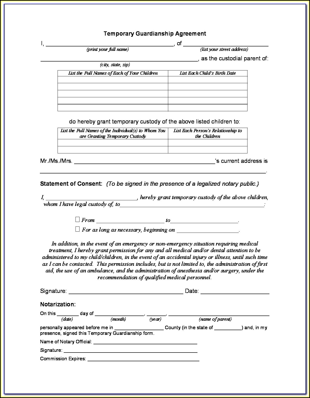 Temporary Child Custody Forms Tennessee
