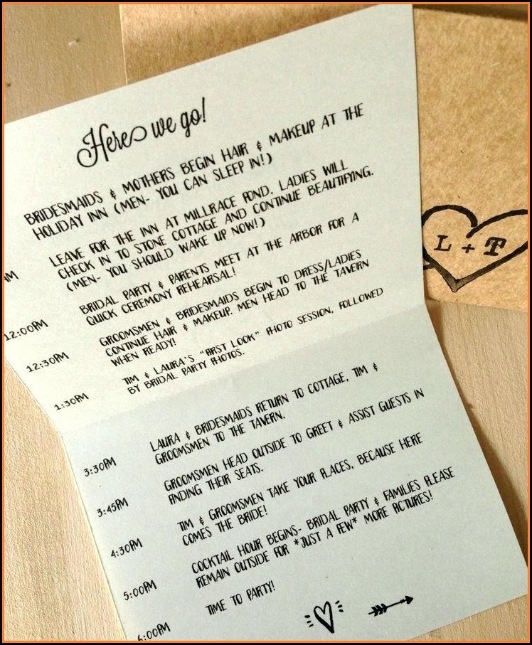Wedding Day Schedule Template For Bridal Party
