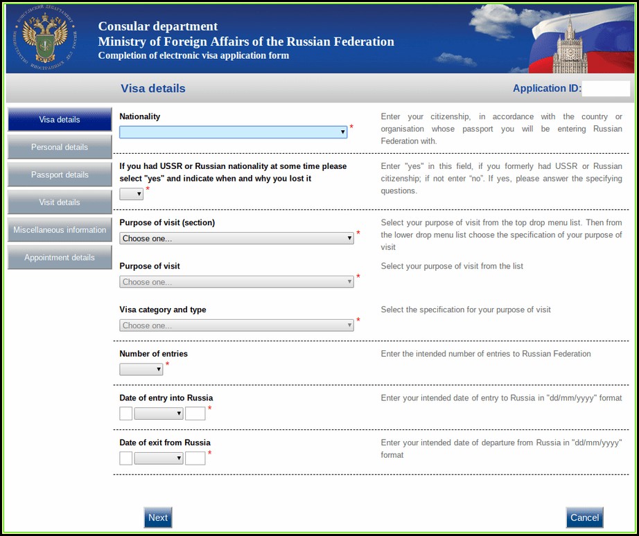Application Form For Russia Visa