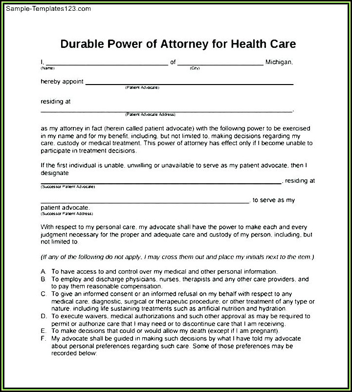 Blank Medical Power Of Attorney Form Florida