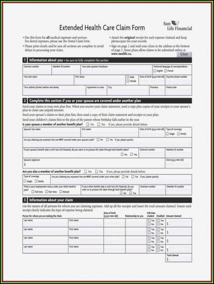 Blue Cross Extended Health Care Form