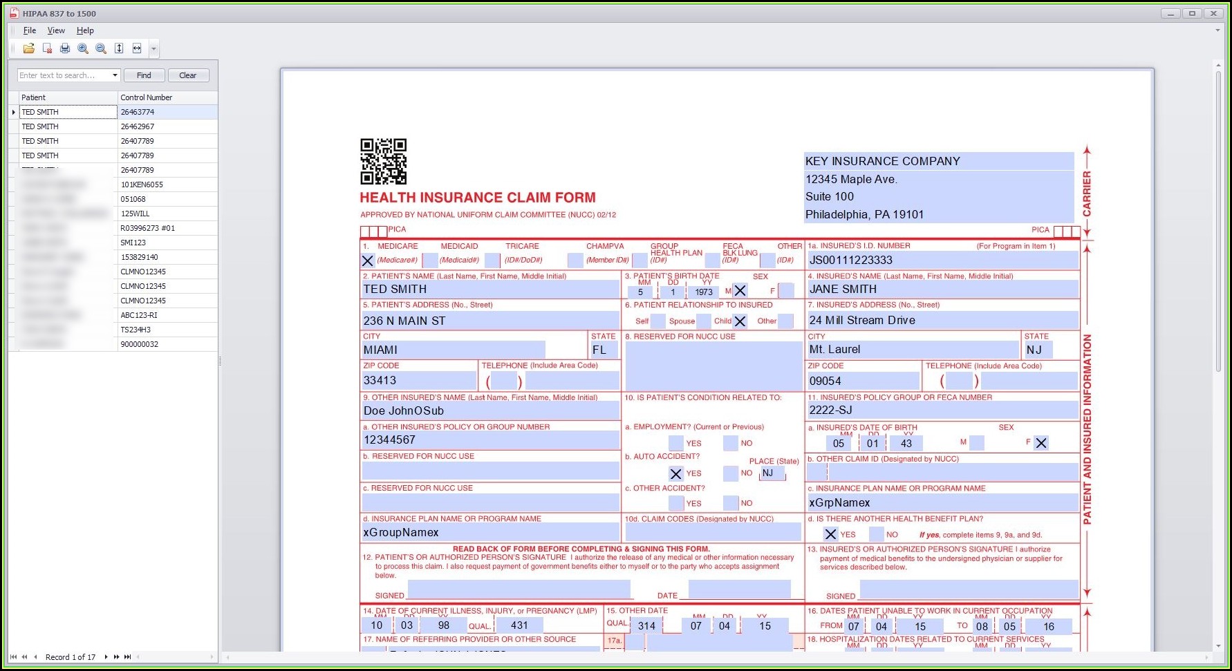 Completed Cms 1500 Claim Form Sample