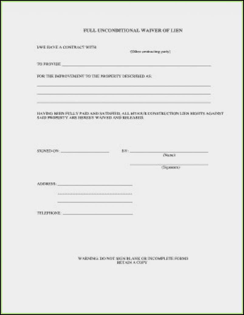 Construction Lien Waiver Form Wisconsin
