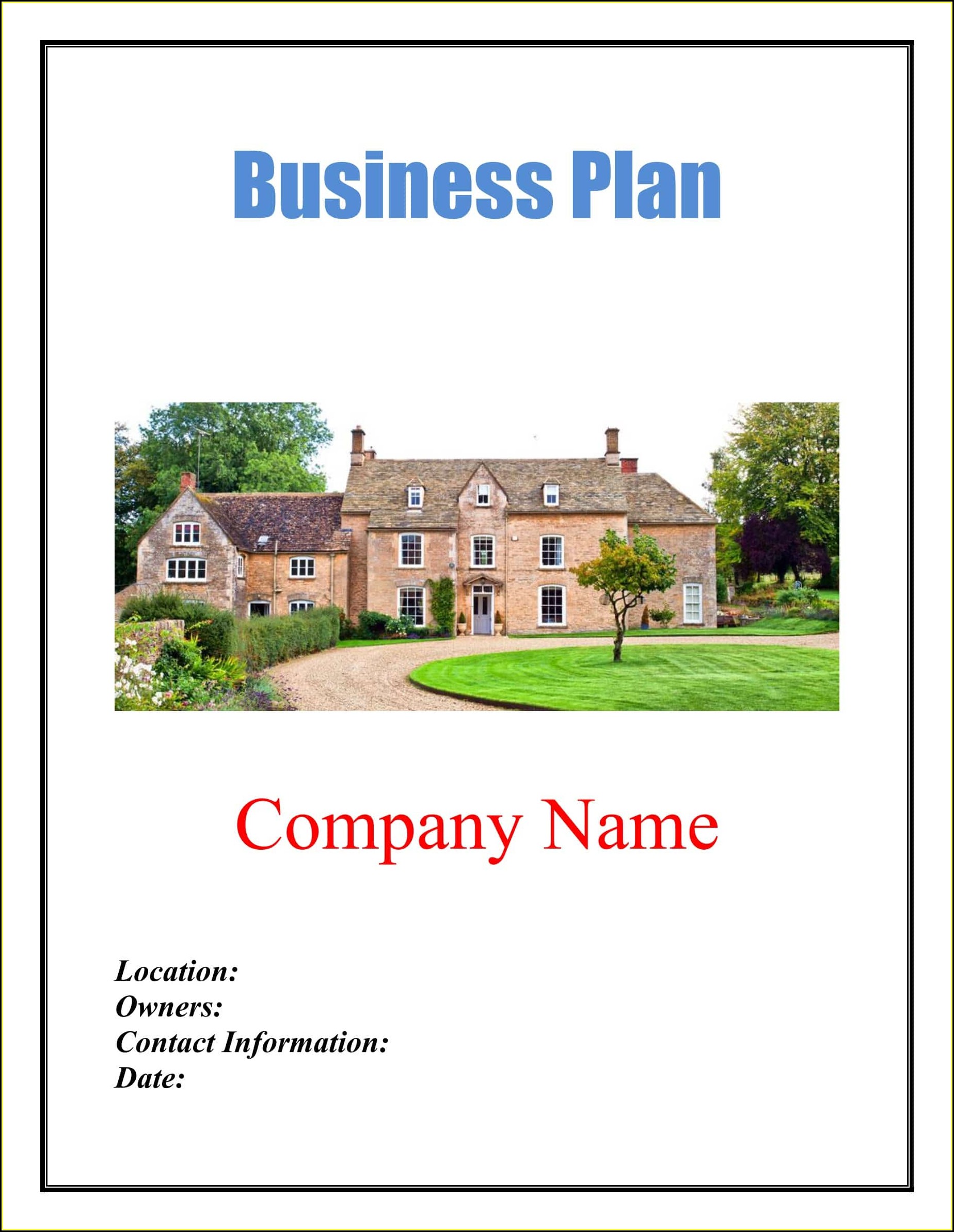 Bed And Breakfast Business Plan Template