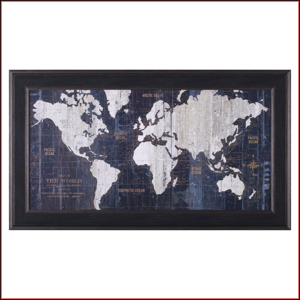 Blue Old World Map Framed