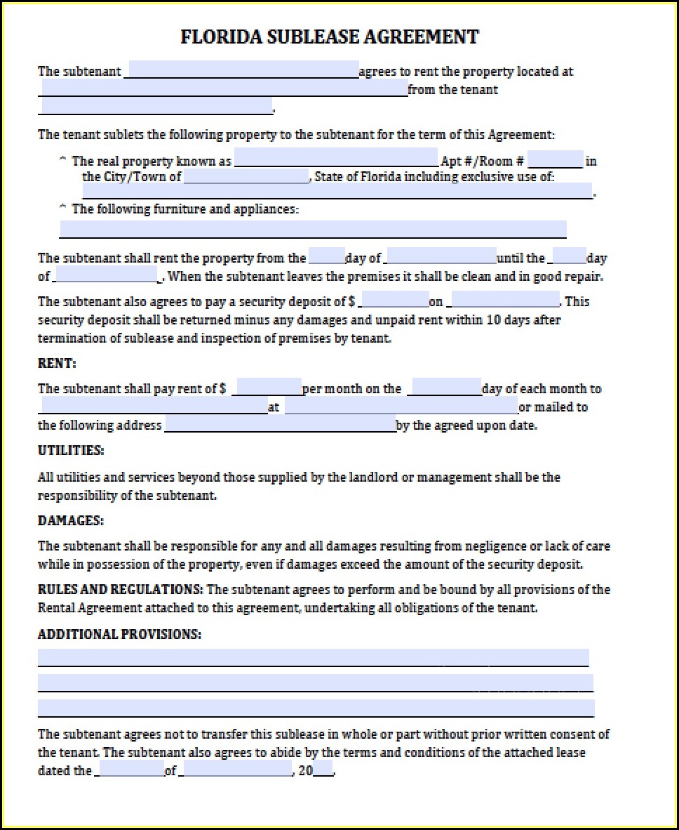 Commercial Sublease Agreement Template Word
