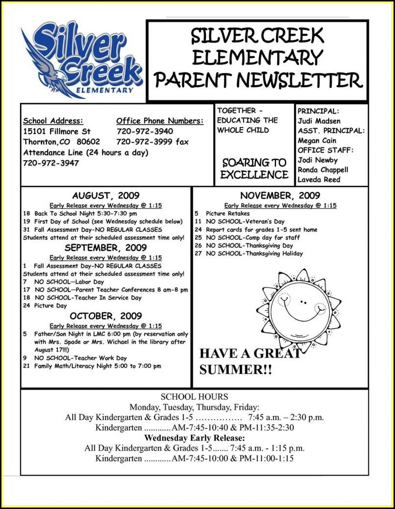 Free Elementary School Newsletter Templates