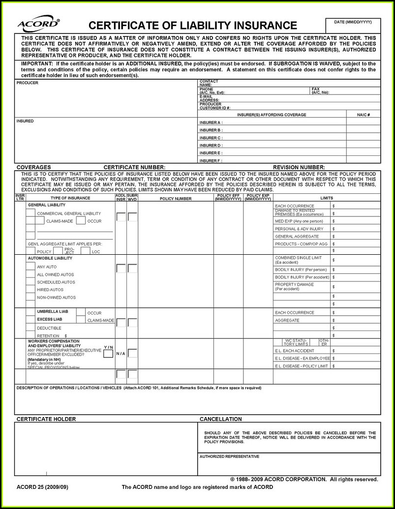 Free Fillable Acord Form 75