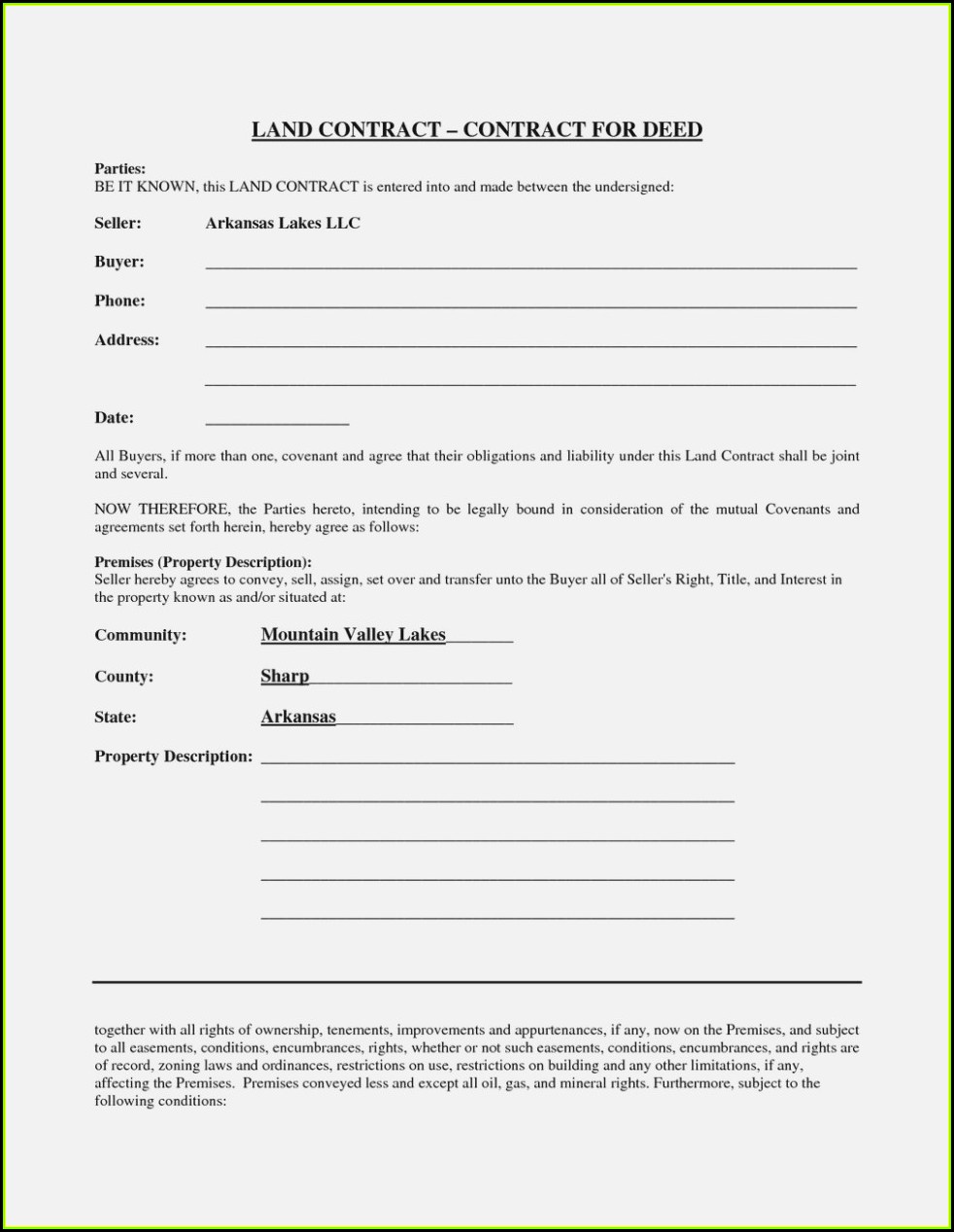 Free Printable Land Contract Form Michigan