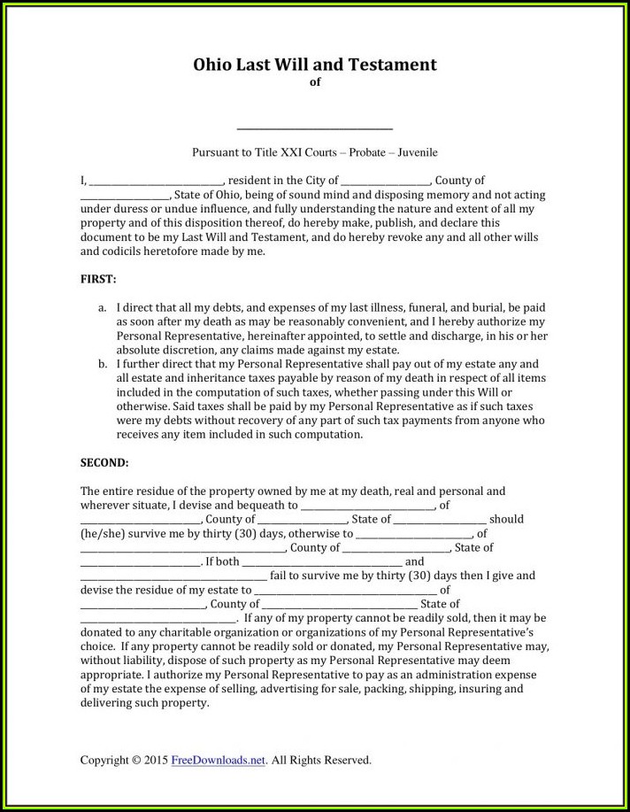 Free Printable Last Will And Testament Forms California