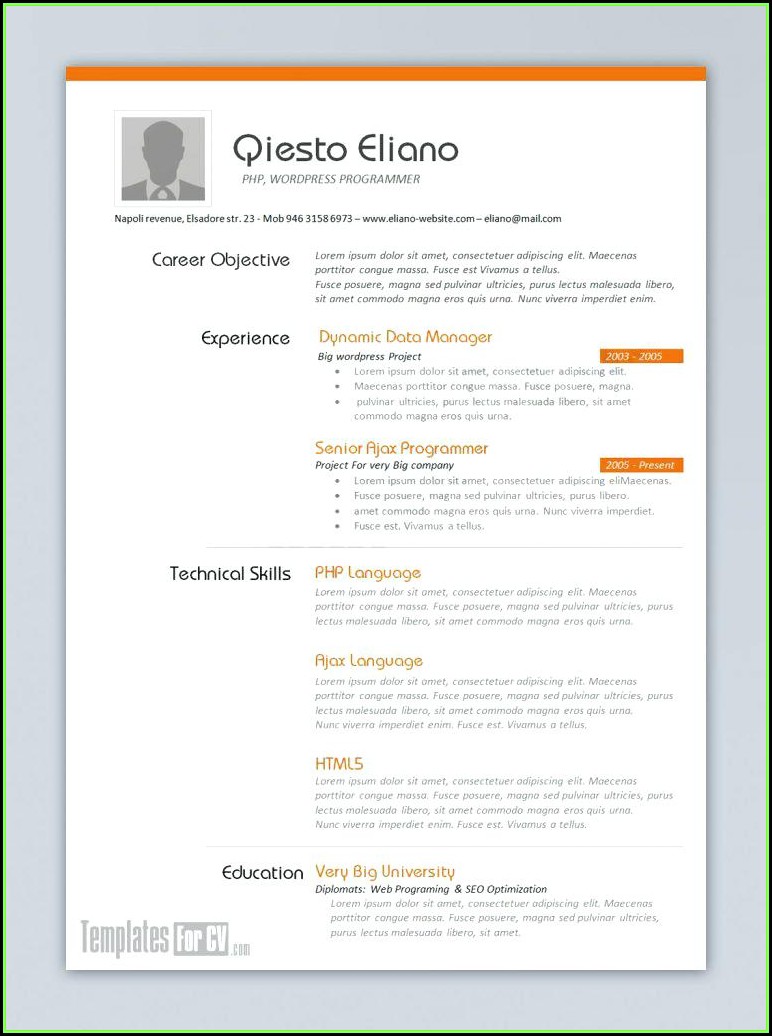 Free Resume Templates Download For Word