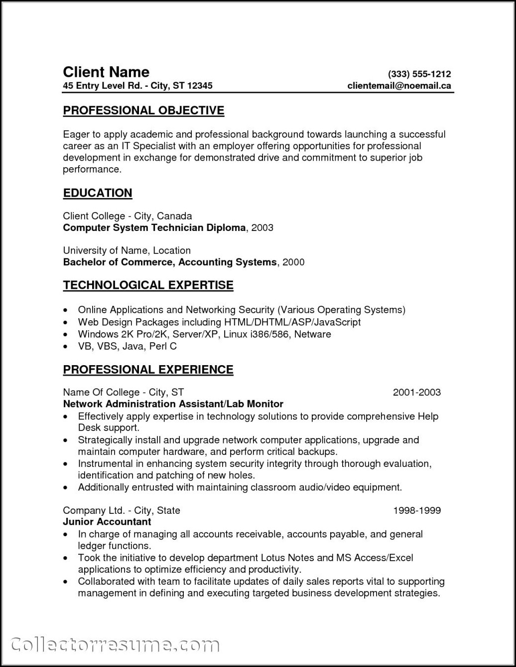 Free Resume Templates For Entry Level Jobs