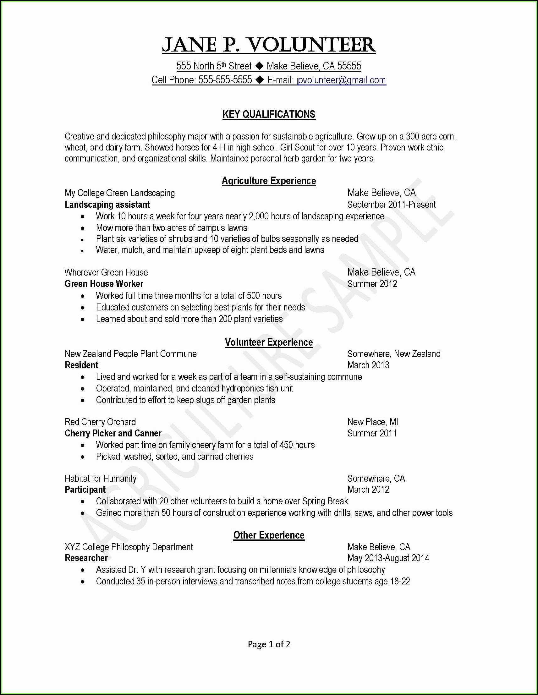 Free Sample Resume For Highschool Students