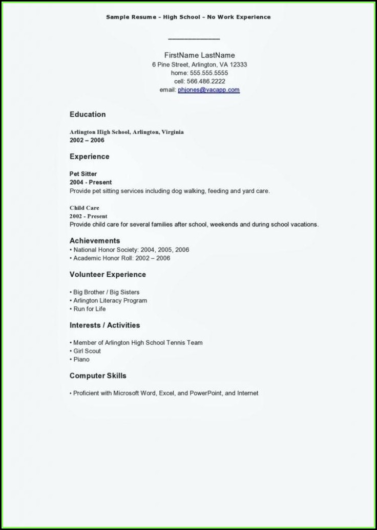 Free Sample Resume Templates For Highschool Students