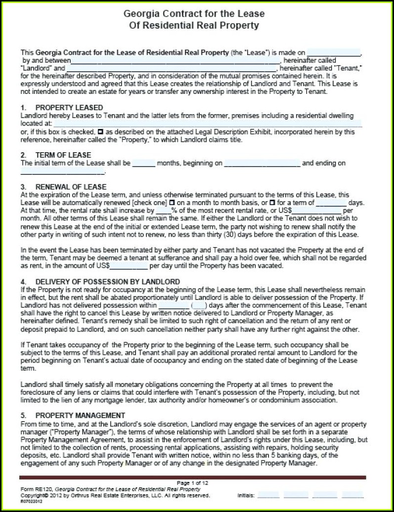 Georgia Renters Lease Agreement Form