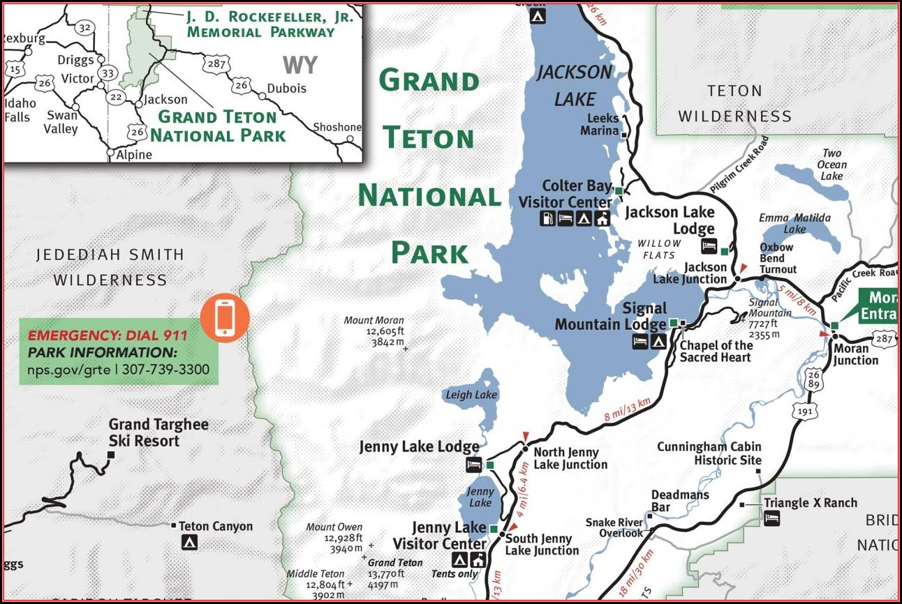 Grand Teton National Park Map With Mileage