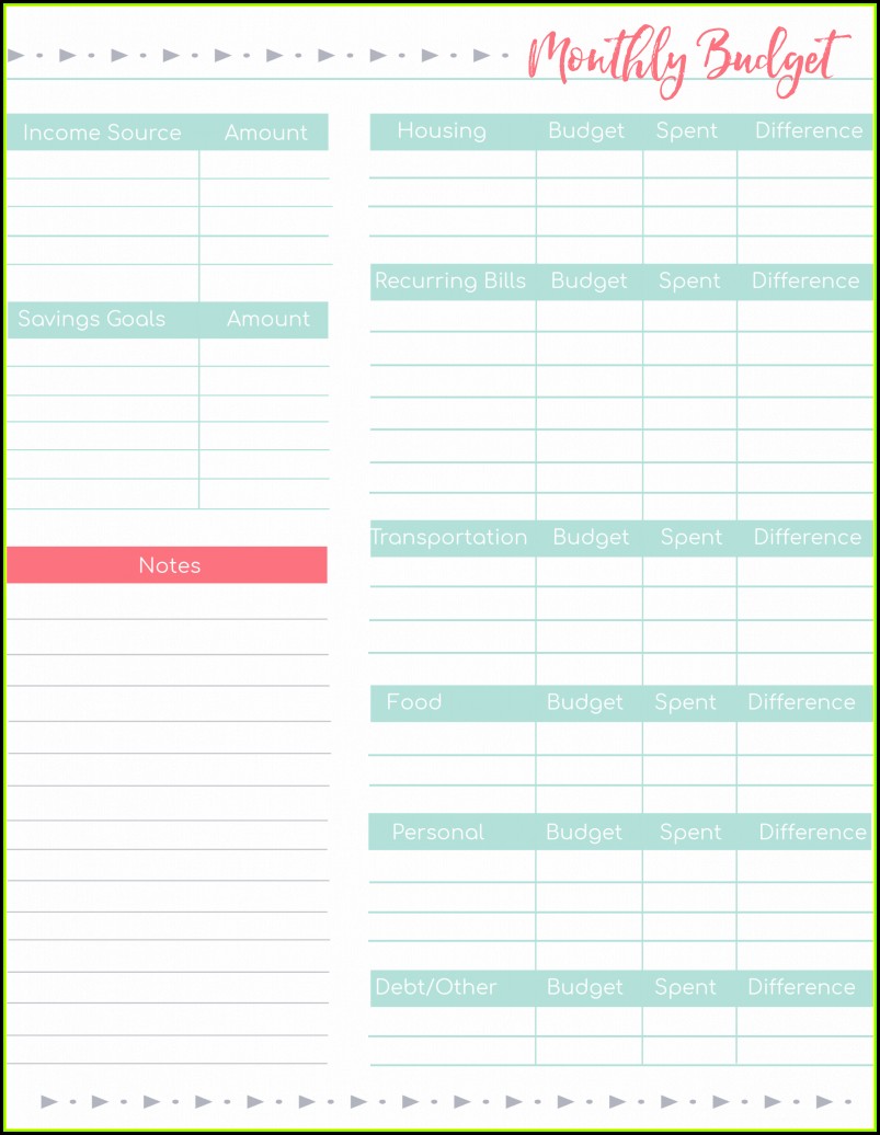 Household Budget Forms Free Printable