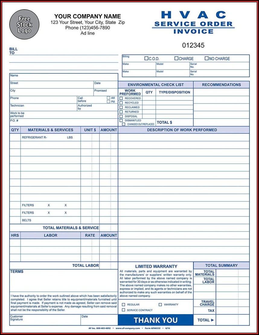 Hvac Invoice Forms