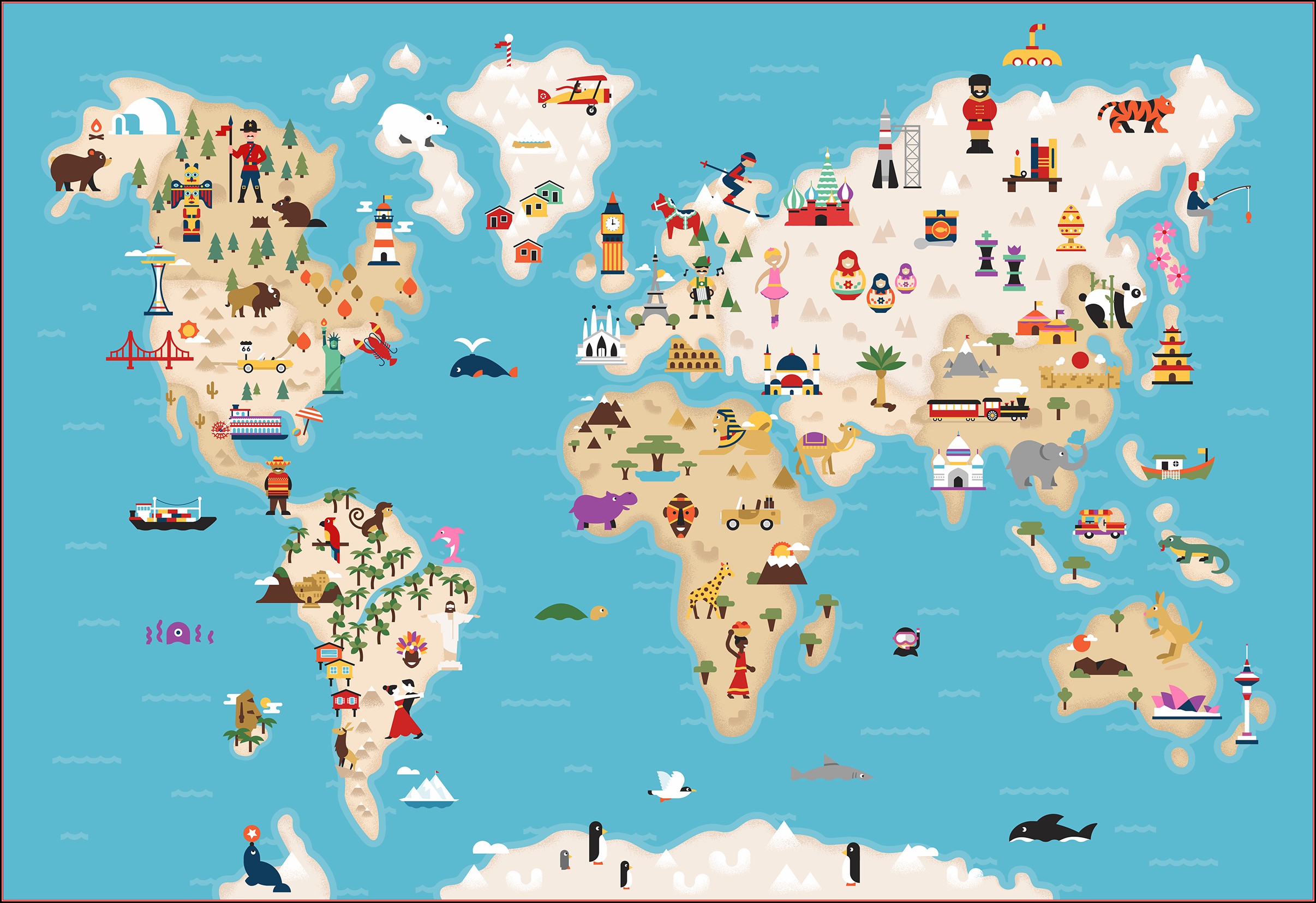 Illustrated World Map Anyong Lupa At Tubig