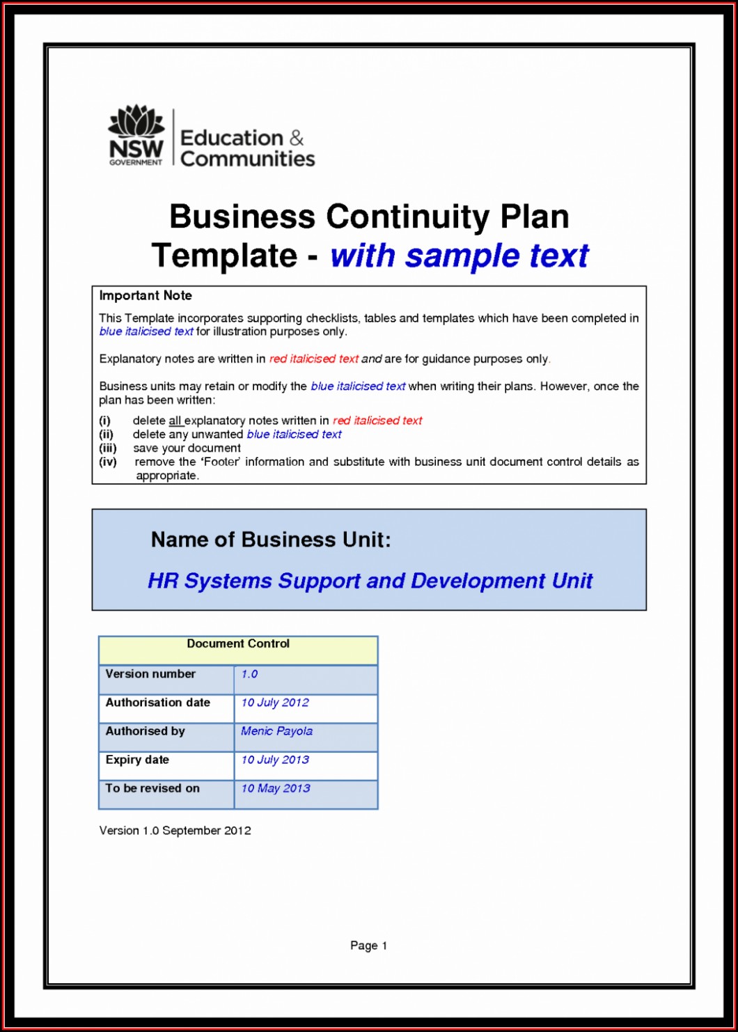 It Disaster Recovery Plan Template Free