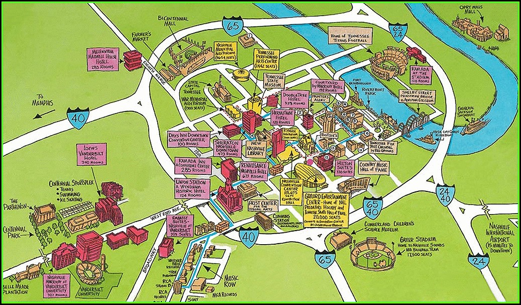 Map Of Hotels In Downtown Nashville