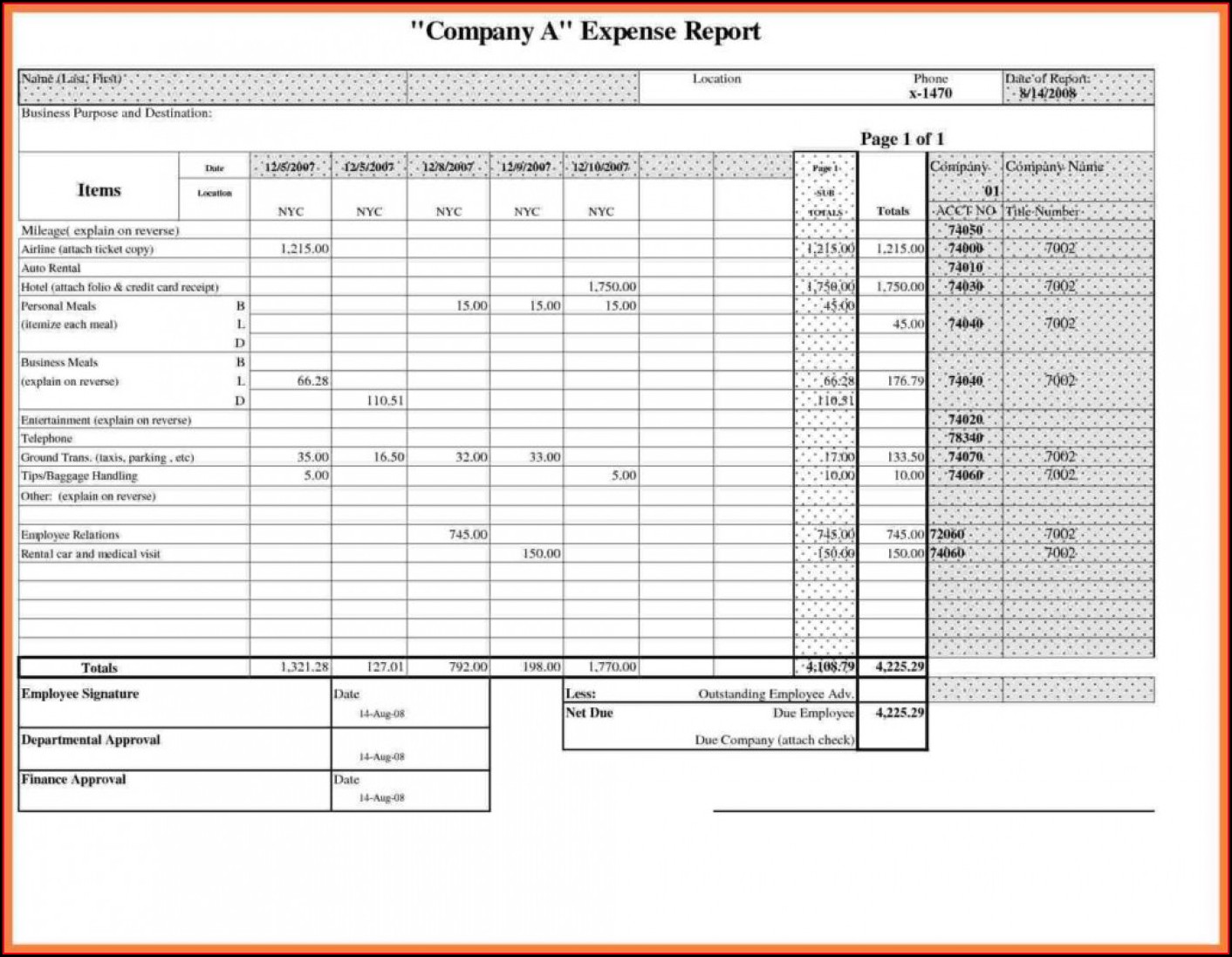 Monthly Business Expense Template Excel