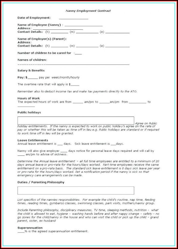 Nanny Contract Template Nz