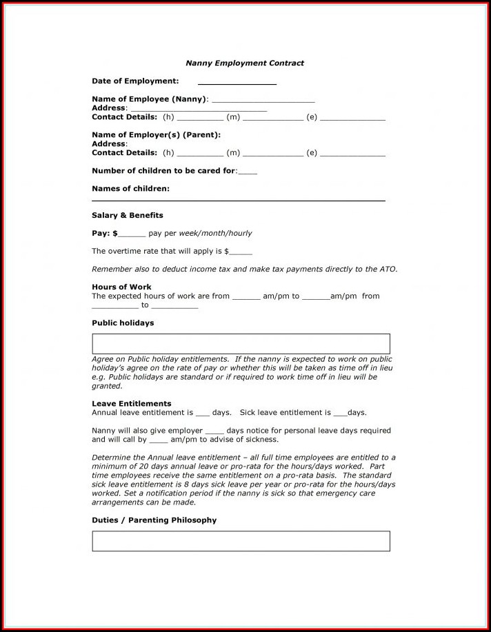Nanny Contract Template South Africa