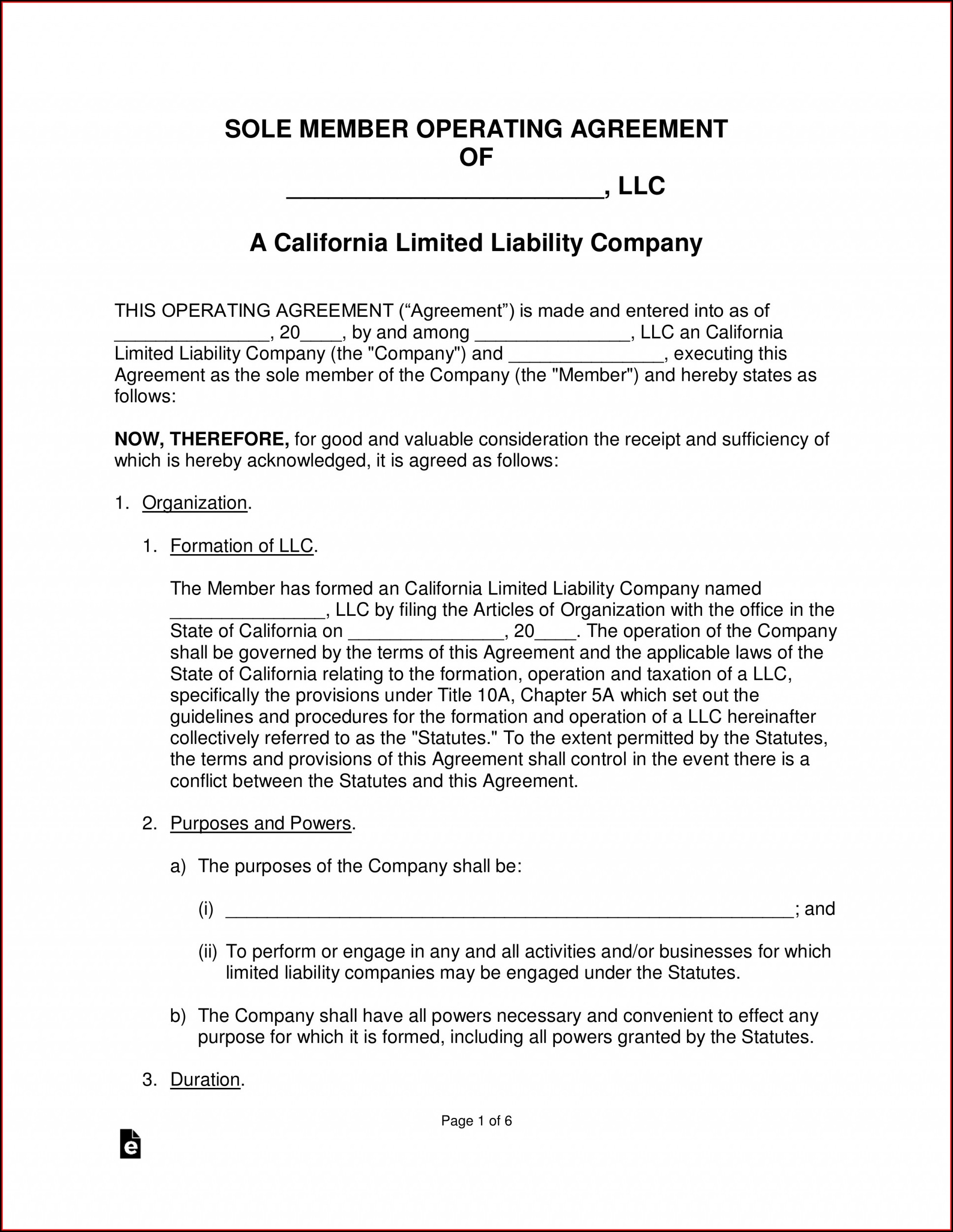 Operating Agreement Llc California Template