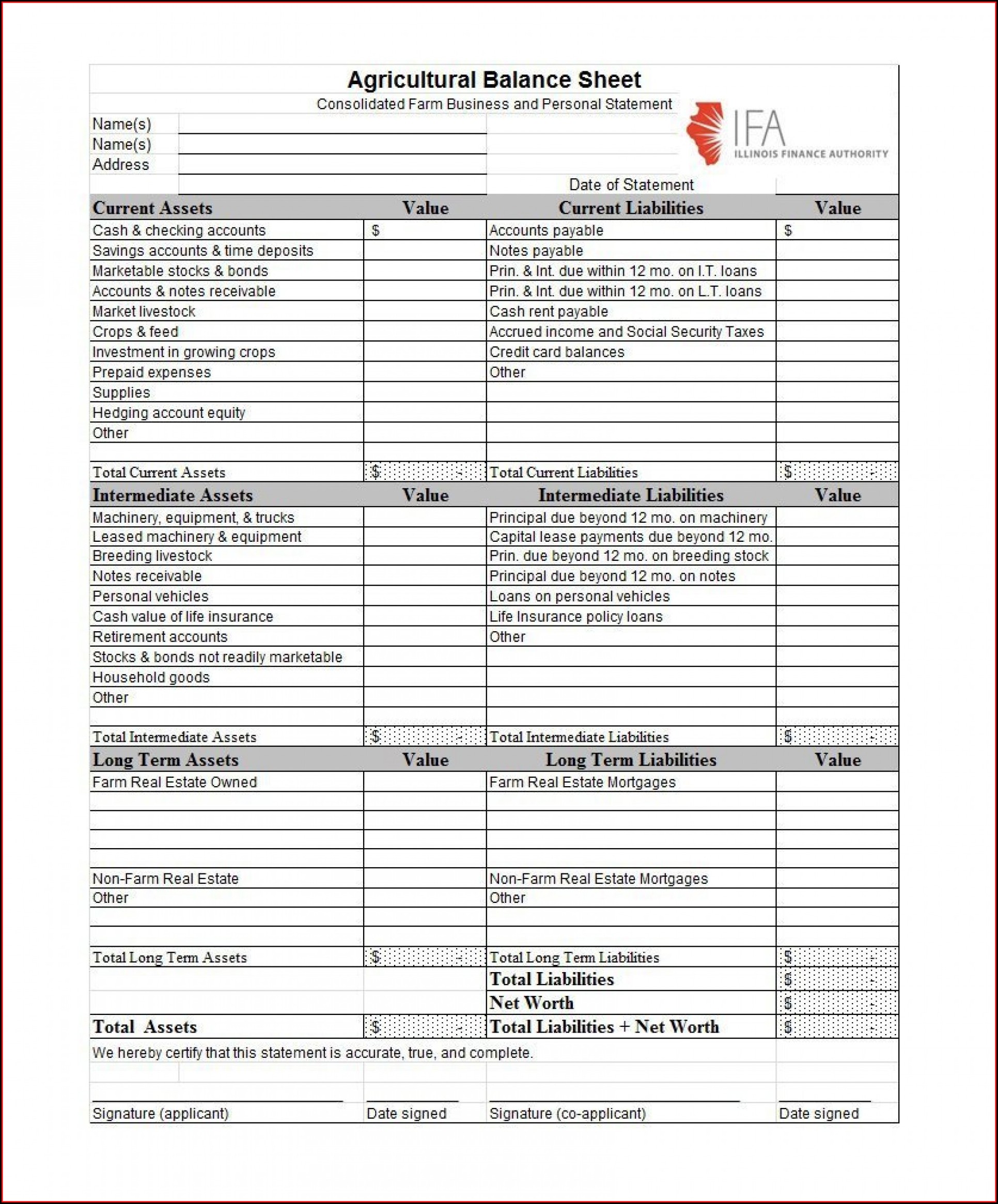 Personal Balance Sheet Template Excel Free Download