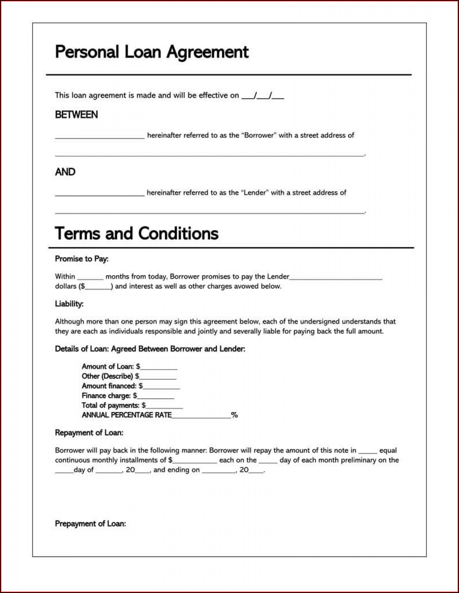 Personal Loan Contract Template Canada