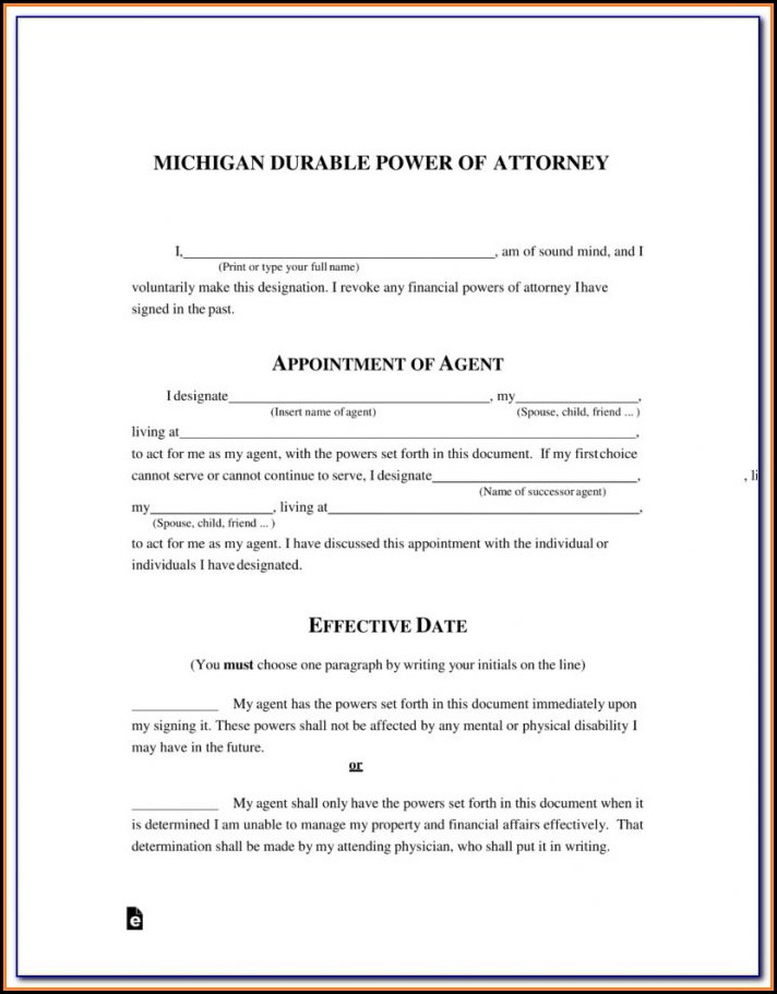 Power Of Attorney Form Michigan Guardianship