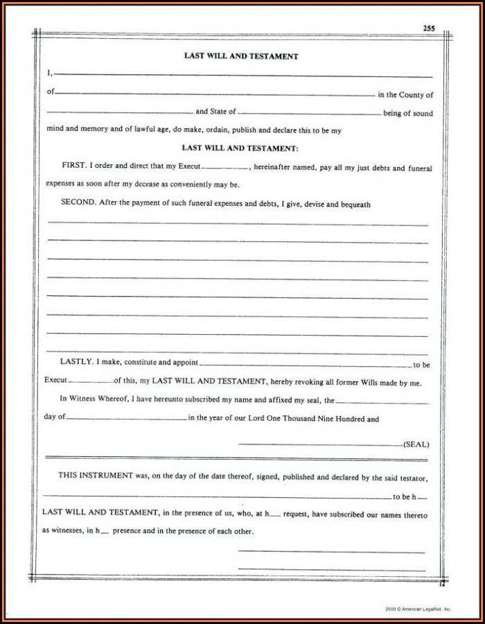 Printable Last Will And Testament Forms Ontario Printable Forms Free Online