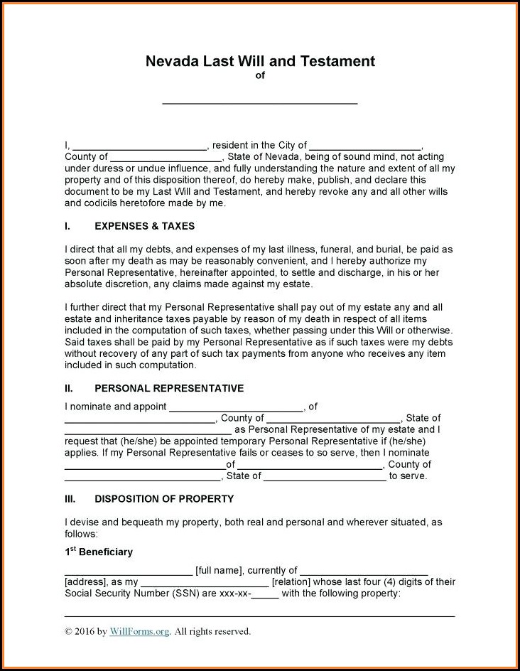 Printable Last Will And Testament Forms Tennessee