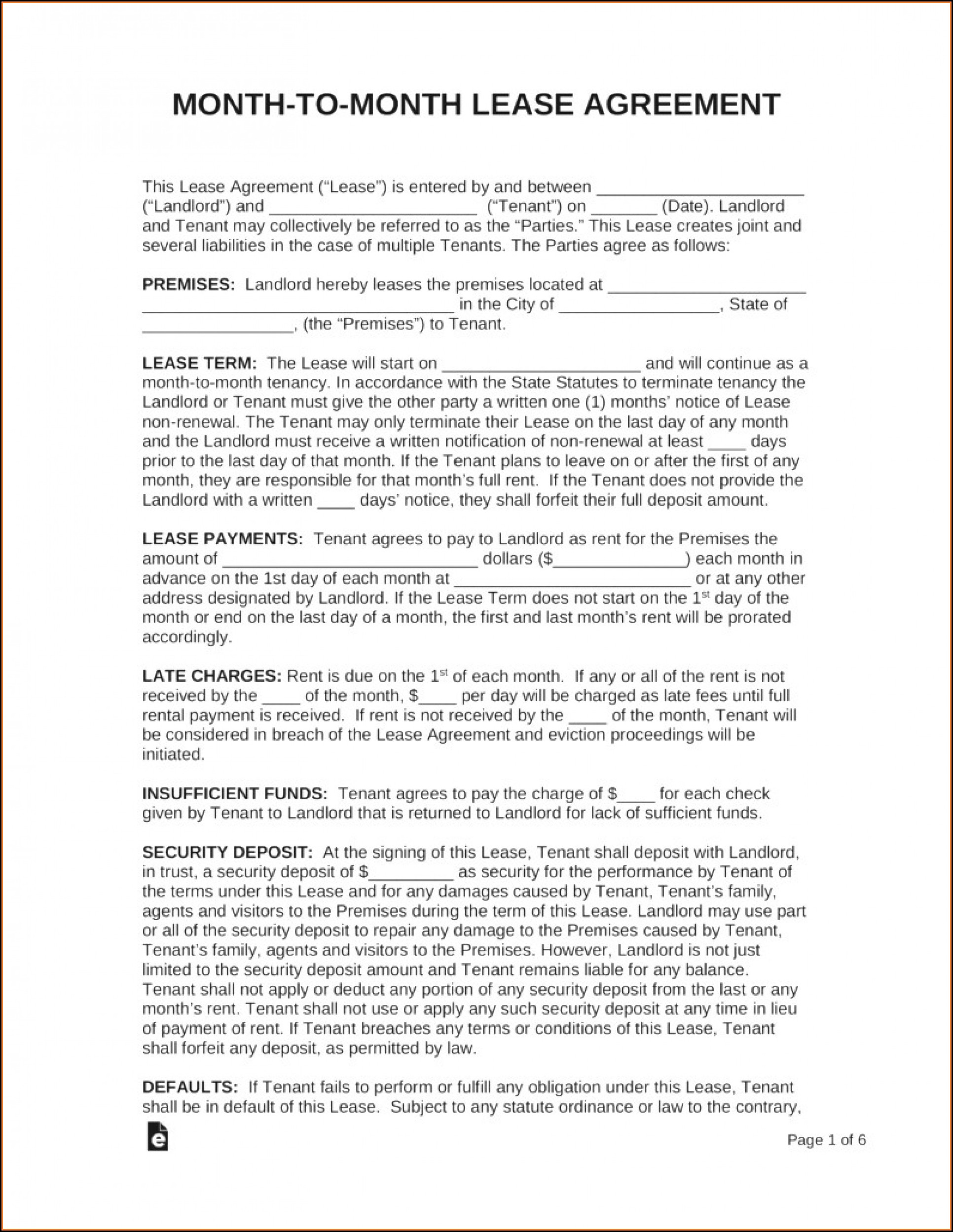 Printable Renters Lease Agreement Form